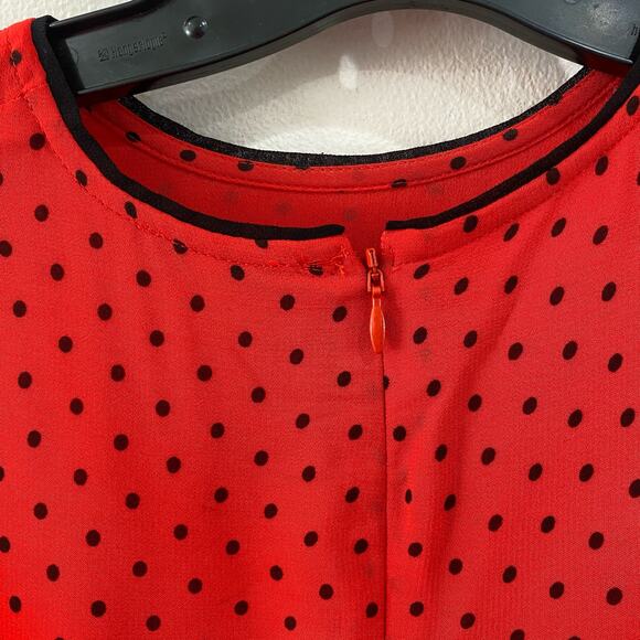 GANNI Mullin Georgette Red Polka Dot Long Sleeve Ruffle Hem Mini Dress Sz 2 - Picture 10 of 16